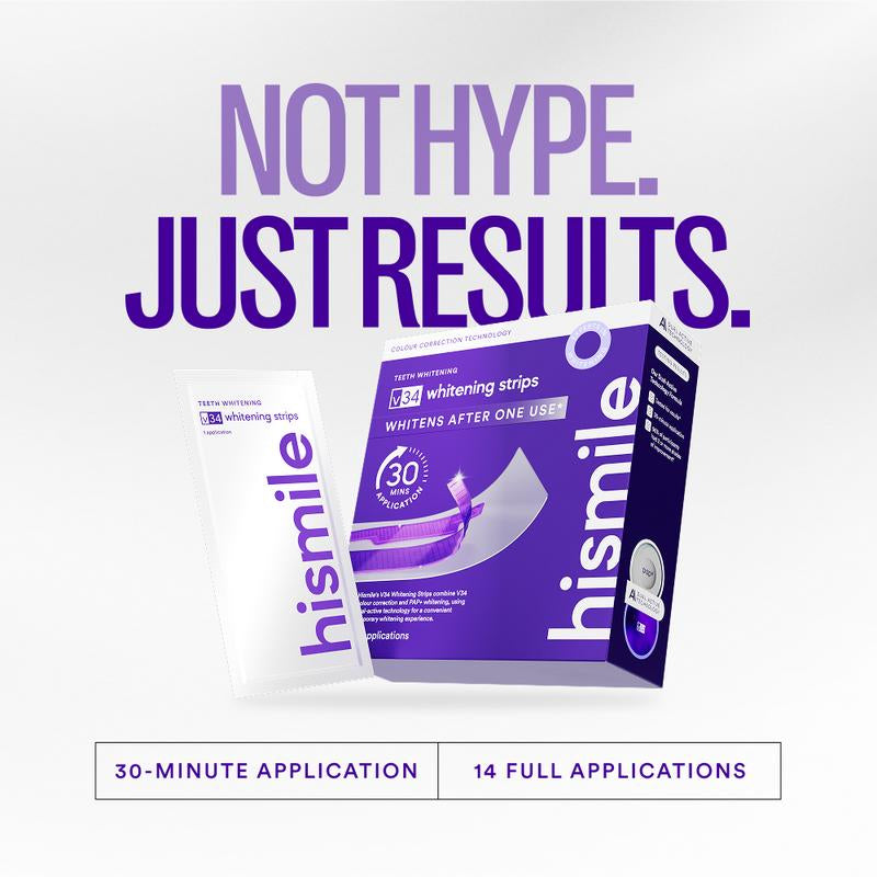 Hismile V34 Whitening Strips, Teeth Whitening Strips, Purple Tooth Whitening, Tooth Stain Treatment, Combining Whitening and Colour Correction